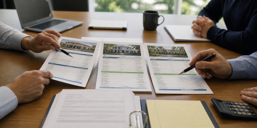 HOA board comparing vendor bids and proposals side by side